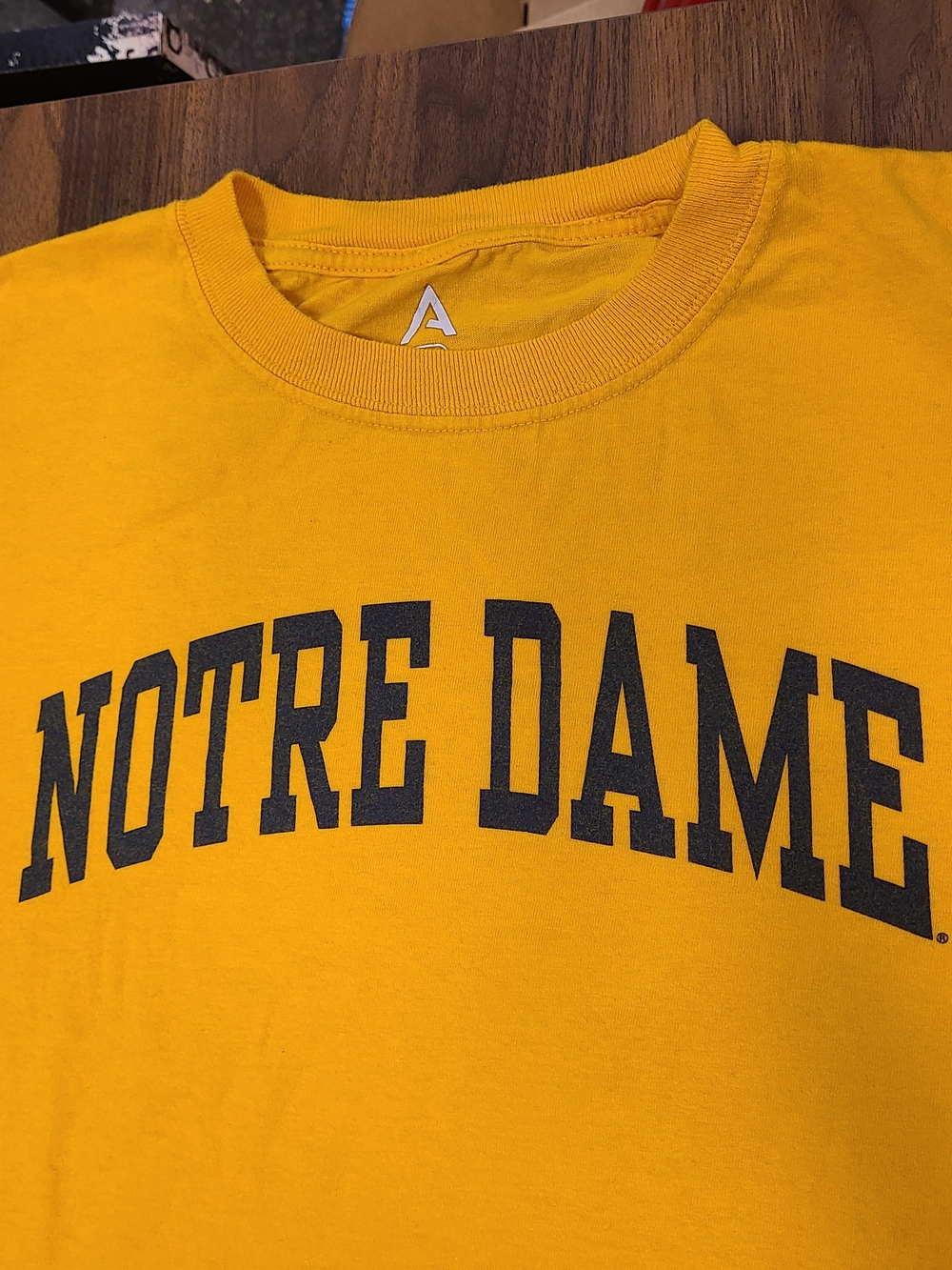 Abrand Yellow Crewneck Tee with Navy Blue Notre Dame Arch Print